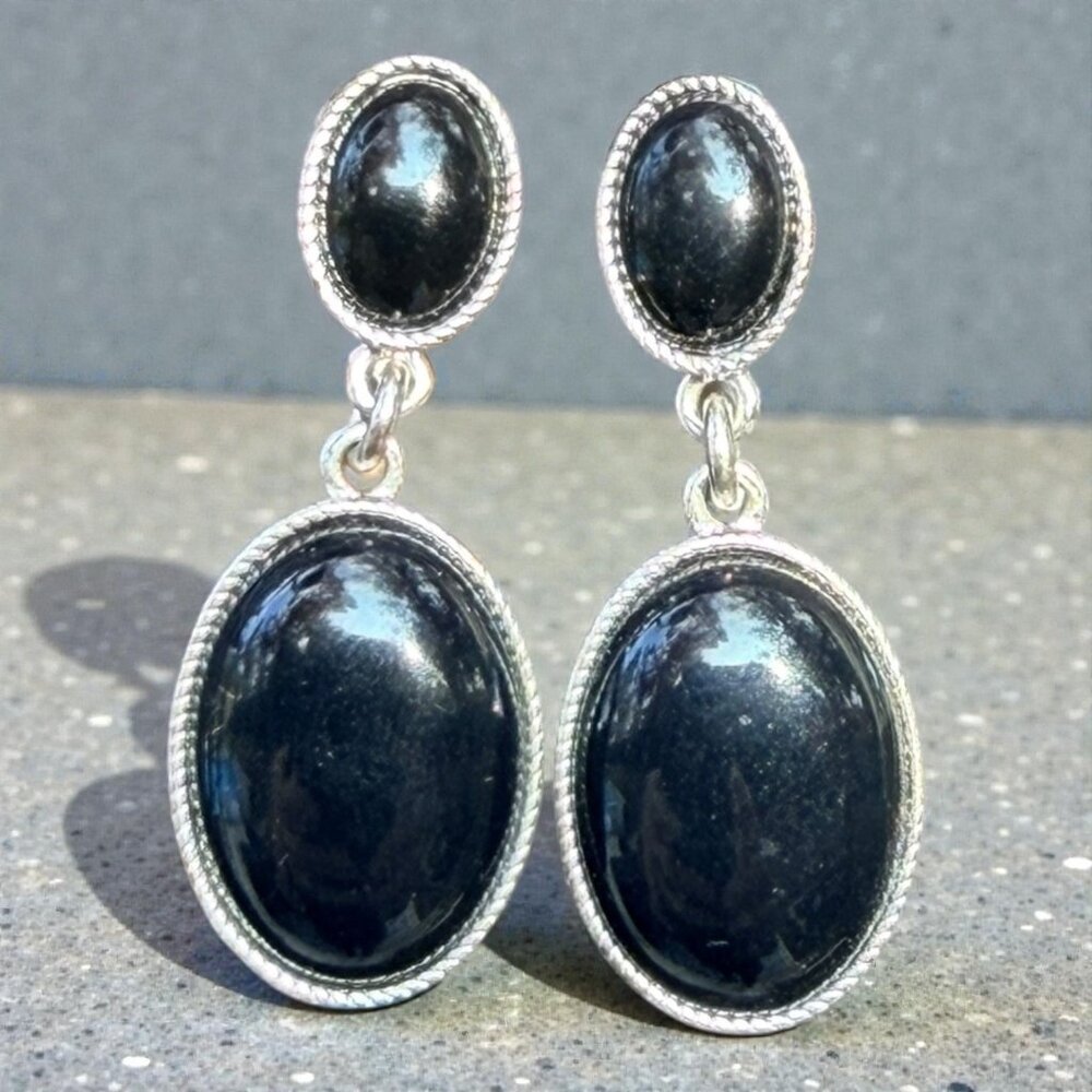 Lauren Conrad Black Oval Drop Earrings With Silver-Tone Rope Accent